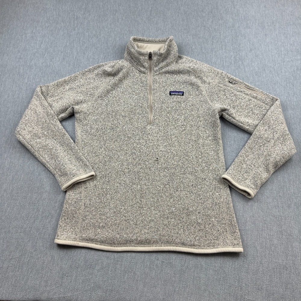 Patagonia Better Sweater Women Large Oatmeal 1/4 Zip Pullover Fleece 25737 *HOLE